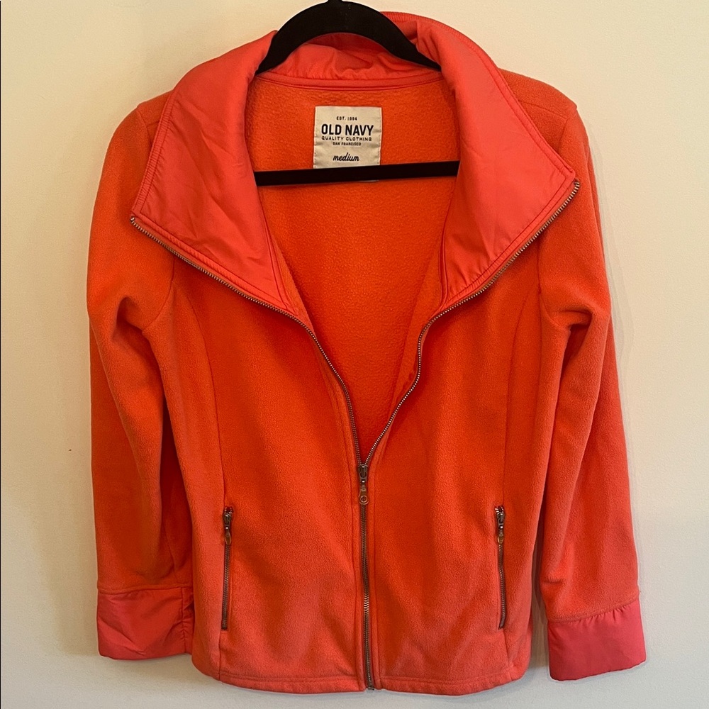Old Navy Women's Vibrant Coral Zip Up Fleece Jacket